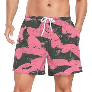 Niigeu Camouflage Vleermuizen Zwart Roze Heren Zwembroek Shorts Sneldrogend met Zakken, Leuke mode, S