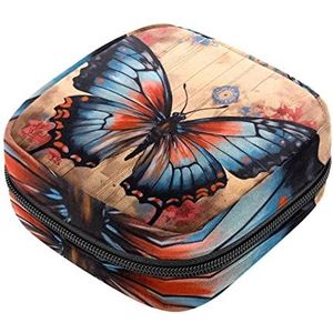 Kleurrijke Vlinder Maandverband Opbergtas Menstruatie Pad Tas Draagbare Menstruatie Cup Pouch met Rits voor Tiener Meisjes Vrouwen Dames