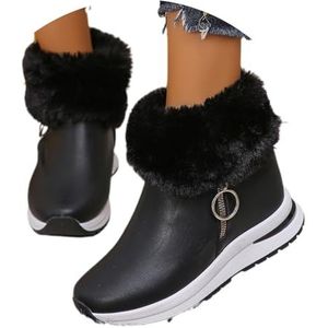 Sportenkellaarzen Dames Enkellaarzen Met Sleehak PU-leer Waterdichte Snowboots Warme, Met Pluche Gevoerde Laarsjes for Werknemers Herfst Winter Vrije Tijd Enkelschoenen for Buiten(Black,36 EU)