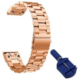 Fit for Garmin Fenix ​​7X7 7S 6 6S 6X Pro 5X5 5S Plus Epix 2 MK2 Roestvrij Stalen Armband QuickFit 20/22/26mm Metalen Horloge Band Strap (Color : Rose gold 1, Size : Quickfit 20mm Width)