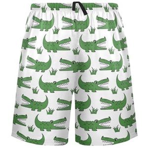 LI ZHI XIN Herenpyjamabroek, korte pyjamabroek, zomer casual shorts, elastische taille met trekkoord, rechte losse pasvorm met 2 zakken, S-XXL krokodil cartoon patroon, Meerkleurig, S