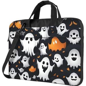 Halloween Uil Ghost Pumpkin 1 Stijlvolle en Lichtgewicht Laptop Messenger Bag, Handtas, Aktetas, Perfect Voor Zakelijke Reizen, Schattig wit spook Halloween patroon, 13 inch