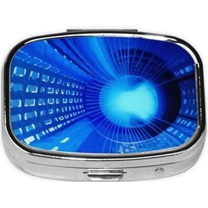 Vierkante pillendoos blauwe hippie kunst - 2 compartimenten geneeskunde pillenetui, waterdicht, zak pillenorganisator, draagbaar, voor zak of portemonnee pillendozen