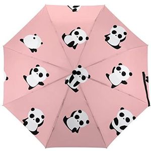 Schattige Panda Mode Paraplu Voor Regen Compact Tri-fold Reverse Folding Winddicht Reizen Paraplu Handleiding