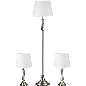 HOMCOM set van 3 lampen, waaronder 2 tafellampen, 1 vloerlamp, in vintage design, vloerlamp en tafellampset met E27 voet voor woonkamer, slaapkamer, crème