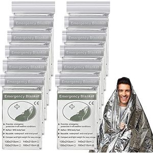 Miiepls Reddingsdeken, 12 stuks, zilveren strak, nooddeken, herbruikbaar, robuust, scheurvast, waterdicht, extra sterk (210 x 160 cm), outdoor, wandelen, survival, eerste hulp