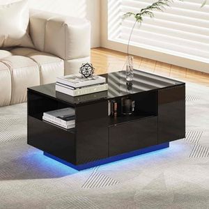 Makika Salontafel LED Design Houten Woonkamertafel Vec Industriële stijl - moderne woonkamer meubels wandmeubel dressoir - Zwart Hoogglans