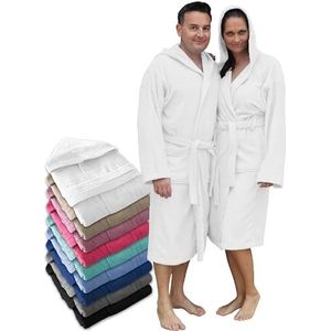 LEBENGOOD Badjas Mannen Unisex Capuchon 100% Katoen Terry Amerikaanse 400 g, Zakken, Zachte Robe, Vrouwen Douche Handdoek, Wit, S