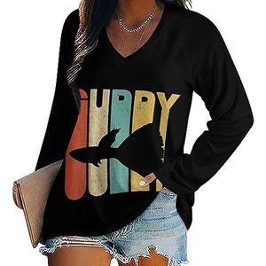 Vintage Retro Guppy vrouwen Casual Lange Mouw T-shirts V-hals Gedrukt Grafische Blouses Tee Tops 5XL