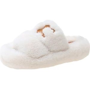 Slippers Zachte comfortabele dames slippers Winter Antislip Pluizige pantoffels Lichtgewicht pluche pantoffels voor buiten binnen pluche pantoffels (Color : White, Size : 40-41/26cm)