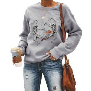 MLZHAN Tis The Season To Be Spooky Vrouwen Halloween Sweatshirts Grappig 2 Dans Skelet Pompoen Sterren Shirt Herfst Gift Tops (XXL, Grijs), Grijs, XXL