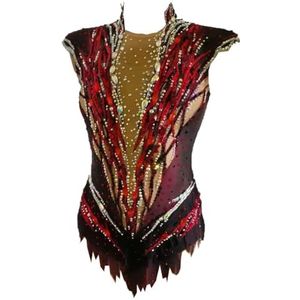 Rood,11/13,PONNYC Mouwloze Turnpakjes Voor Meisjes Winter Sport Wedstrijd Kostuum Handgemaakte Rolschaats Kleding Flash Diamond Kunstschaatsjurk
