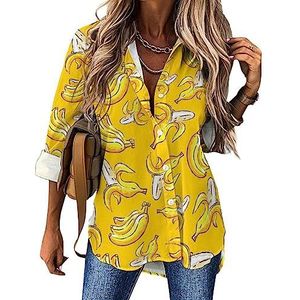 Banana Tropics Overhemden voor dames, button-down shirt met lange mouwen, V-hals, blouse, tops