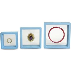 Drijvende vitrines transparante PE-film sieraden displaybox ring oorbellen houder armband pendan organizer sieraden elastische opbergdoos (kleur: blauw)
