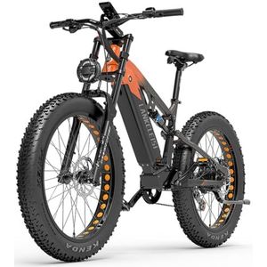 Kinsella IankeIeisi RV800 Elektrische mountainbike met grote banden, volledige vering, 7 versnellingen, accu 20 Ah, grote banden 26 x 4,0 (oranje)