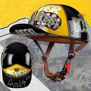 Retro Motorcycle Baseball Cap Halve Helm voor Mannen en Vrouwen, DOT Goedgekeurde Volwassen Motorbike Open-Face Helm voor Street Bike Cruiser Chopper Bromfiets Scooter Helm Decoration