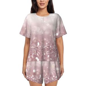 YQxwJL Roze Glitter Print Vrouwen Pyjama Sets Shorts Korte Mouw Lounge Sets Nachtkleding Casual Pjs Met Zakken, Zwart, 4XL
