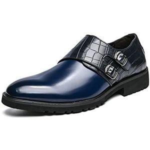 Geklede schoenen for heren Instapper Tweekleurige dubbele monniksband Veganistisch leer Lage bovenkant Antislip Antislip Werken (Color : Blue, Size : 44.5 EU)