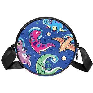 Dinosaurus kosmonaut Blauwe Crossbody Tas Messenger Bag Purse voor Vrouwen, Meerkleurig, 6.7x6.7x2.3 in, Sling Rugzakken