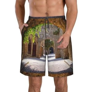 PHTZEZFC Strandshorts voor heren, met Italiaanse straatprint, zomervakantie, strandshort, casual, lichtgewicht trekkoord, Wit, S