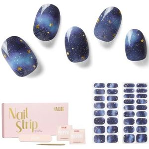 NAILOG Semi-uitgeharde gelnagelstrips, 34 stuks salonkwaliteit gelnagelstickers, langdurige nagelwraps voor vrouwen met zachte gelafwerking, sterrennacht