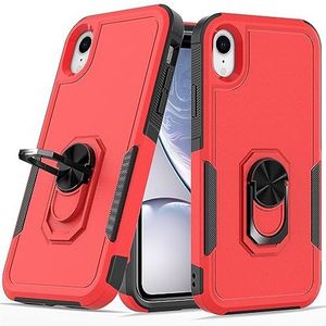 Telefoon terug case cover Compatibel met iPhone XR hoesje, Full Body Heavy Duty schokbestendige metalen ring kickstand beschermhoes compatibel met iPhone XR (Color : Rosso)