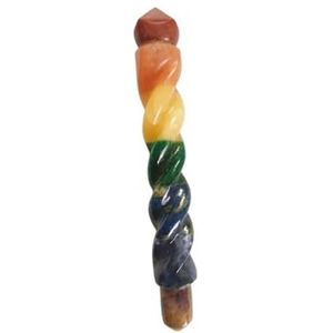 7 Chakra Stone Hand gesneden Twisted Healing Wand Gratis boekje Crystal Therapy 5.5 ""Zeldzame Stick Chakra Balancing Energie, Meditatie Massage wand Metafysische Psychische Gezondheid Rijkdom Welvaart Goddelijke Gift