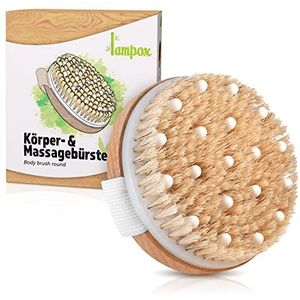 lampox Lichaamsborstel voor de droge huid, massageborstel, natuurlijke haren, droge borstel, lichaamscrubborstel, cellulitis-borstel, badborstel, droge massageborstel