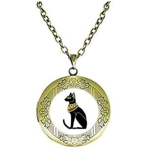 Yaoytec Handgemaakte Egyptische kat goden medaillon ketting vrouwen ketting, 25MM, Metaal