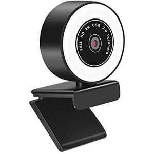 Webcam, Webcam 108 0P 60FPS Autofocus Pc Camera met microfoonring Licht Webcamera Cover Computer Laptop Web Cam Observeren Het streamen van video(1080P 60FPS)