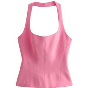 Vrouwen Zomer Casual Stijl Opknoping Hals Open Rug Slim Fit Top Klassieke Tanks voor femle, roze, S