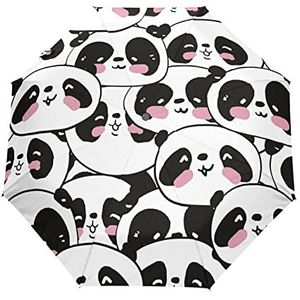 Panda Roze Zwarte Automatische Paraplu Winddicht Opvouwbare Paraplus Auto Open Sluiten voor Meisjes Jongens Vrouwen, Patroon, M