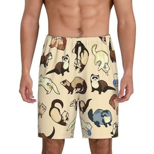 Heren Harige Frettenprint Lounge Shorts Pyjama Bottoms Nachtkleding Shorts Kerst Shorts Losse Sportbroek, Zwart, XL
