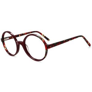 Nepbrillen, Acetaat Brilmontuur Rond Unisex Multicolor 139x135mm(Brown Red)
