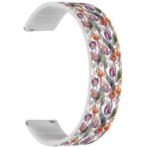 RYANUKA Solo Loop Bandje compatibel met Amazfit GTR 2e / GTR 2 / GTR 3 Pro/GTR 3 / GTR 4 (roodpaarse tulp, bloemen botanisch), snelsluiting, 22 mm rekbare siliconen band, accessoire, Siliconen, Geen