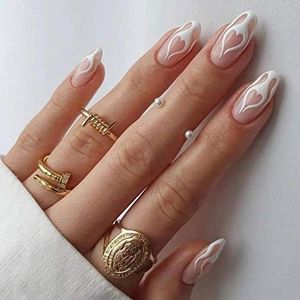 Valentine's Day False Nails Pink Heart Press on Nails Almond Stick on Nails French Short Fake Nails 24pcs for Women and Girls(Pink,24 Count (Pack of 1))