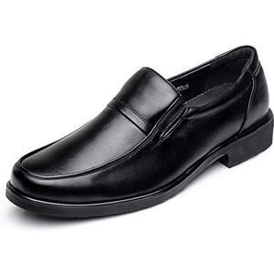 Formele Oxford-schoenen for heren, instapper met ronde schort, koeienhuid, antislip, lage blokhak, buiten (Color : Black, Size : 39 EU)