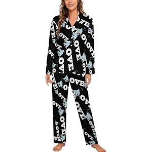 Liefde Schaatsen Vrouwen Lange Mouw Button Down Nachtkleding Zachte Nachtkleding Lounge Pyjama Set M