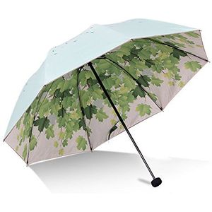Groene boom blad opvouwbare reizen parasol zonnebrandcrème UV-bescherming UPF 50+ regenbestendig compact formaat parasol vouw in portemonnee, Groen, 92 centimeters, Compact