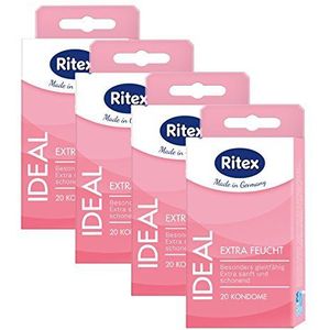 Ritex Ideal, gevoelige condooms met veel glijmiddel, roze gekleurd, zonder latex geur, zeer goede huidtolerantie, 4 x 20 stuks