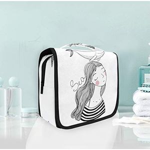 Witte mooie haai opknoping opvouwbare toilettas make-up reisorganisator tassen tas voor vrouwen meisjes badkamer