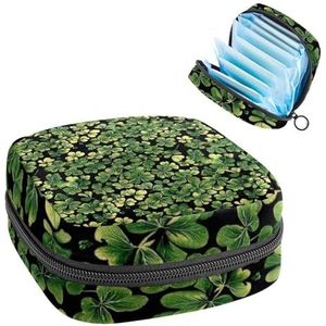 Opbergtas voor maandverband, 1 stuks, grote maandverband, organizer, herbruikbare eerste menstruatietas voor meisjes, dames, 17 x 17 x 12 cm, groene klaver, St. Patrick's Day achtergrond