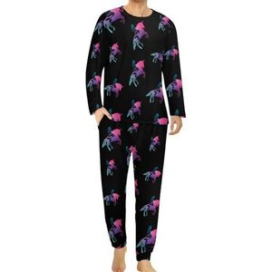 Galaxy Zeemeermin Paardrijden Eenhoorn Comfortabele Heren Pyjama Set Ronde Hals Lange Mouw Loungewear met Zakken 5XL