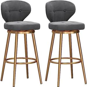 Barkruk Barkrukken Met Fluwelen Rugleuning Draaibare Hoge Stoelen Met Ronde Voetsteun En Gouden Poten Moderne Eetkamerstoelen Keuken Barkrukken Pub Stoel Thuis Keuken (Color : Gray, Size : 75 cm)