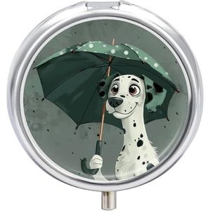 Hond met paraplu pillendoos 3 compartimenten reispillenorganisator 3 keer per dag schattige mini pillenetui voor portemonnee en zak draagbare metalen medicijndoos met spiegel ronde dagelijkse