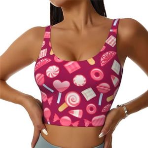 Roze Snoep Print Comfortabele Vrouwen Sport Vest Yoga Workout Vest Voor Vrouwen Lichtgewicht Zomer, Zwart, S