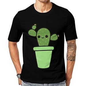 Leuke cactus in groene pot heren korte mouw grafisch T-shirt ronde hals print casual T-shirt tops 3XL
