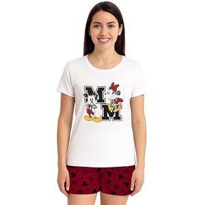 Disney Minnie Mouse pyjama voor dames, pyjamaset, korte mouwen, bovendeel met shorts, wit/rood, wit/rood, S