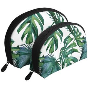 Make-uptas, cosmetische reistas, 2 stuks, draagbare clutch pouch-set, organizer voor tropische palmbladeren, zoals afgebeeld, Eén maat