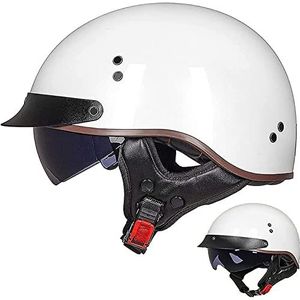 Motorhelm, Vintage motorfiets halve helm DOT/ECE goedgekeurde helmen zonneklep snelsluiting C,XXL(K,XL(5960 CM))